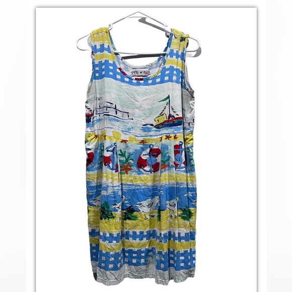Jams World Vintage Beach Nautical Seagull Printed‎ Midi Maxi Dress Size Small - Picture 1 of 3